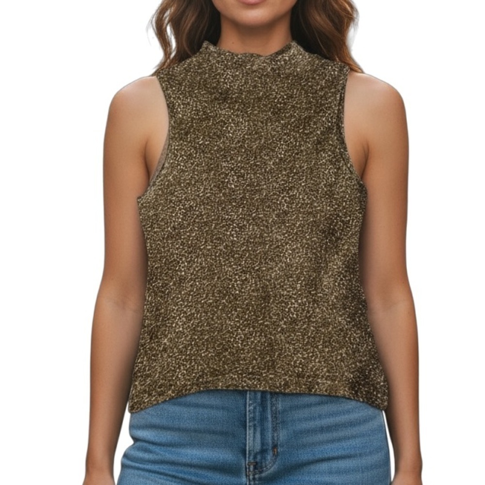Cynthia Max Vintage Animal Print Sleeveless Mockneck Sweater
